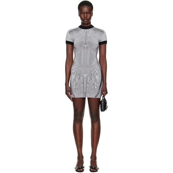 Jean Paul Gaultier The Morphing Pinstripe Mini Dress in Black White M - Picture 1 of 10